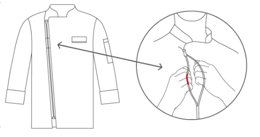 Kuchařský rondon TOMA (zapínání na zip) - bílý, dlouhý rukáv_detail