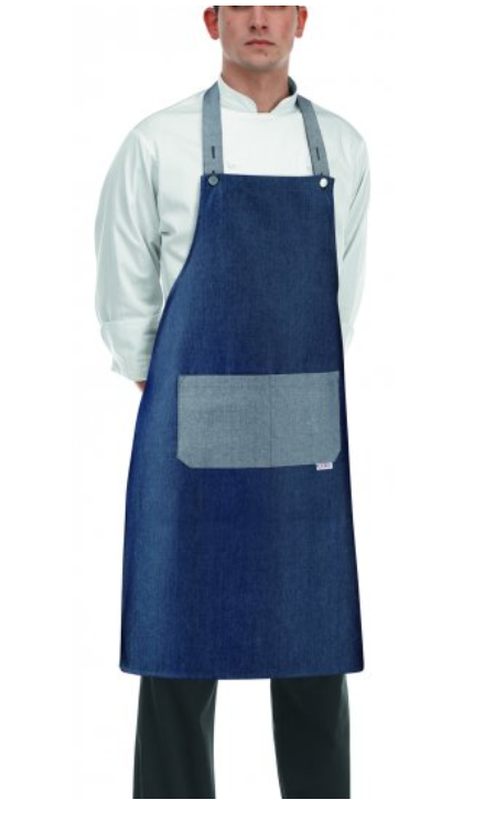 Kuchařská zástěra EGOchef ROCK ke krku s kapsou Jeans 70x90 cm